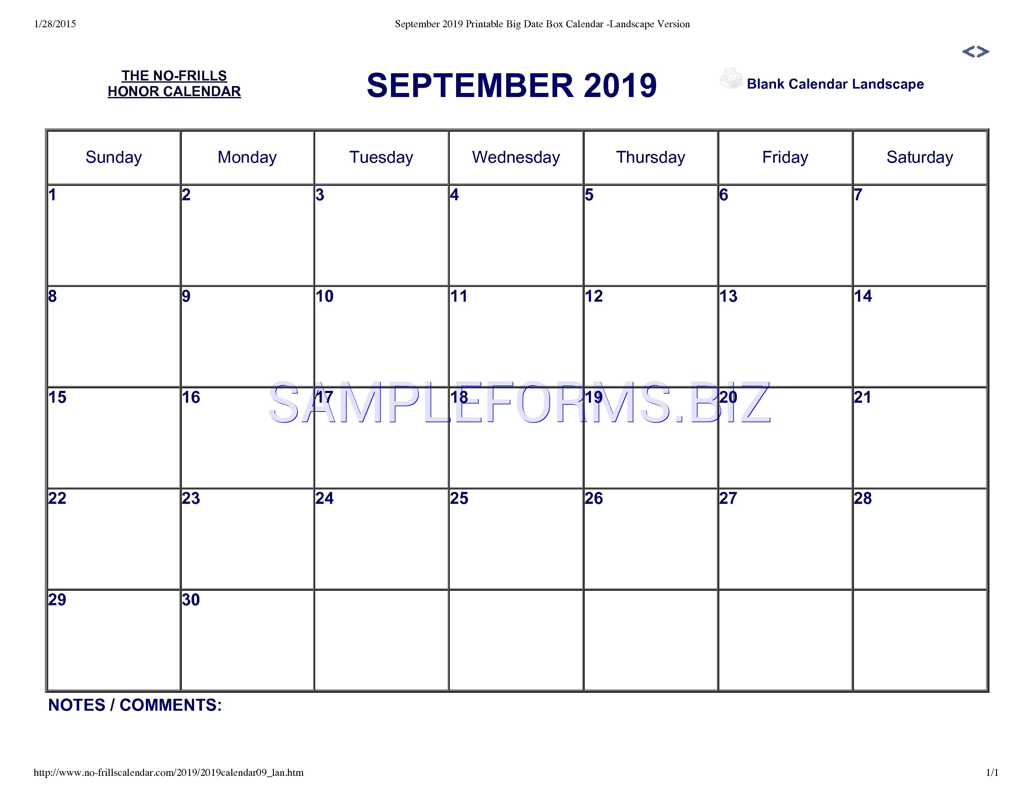 Preview free downloadable September 2019 Calendar 3 in PDF (page 1)